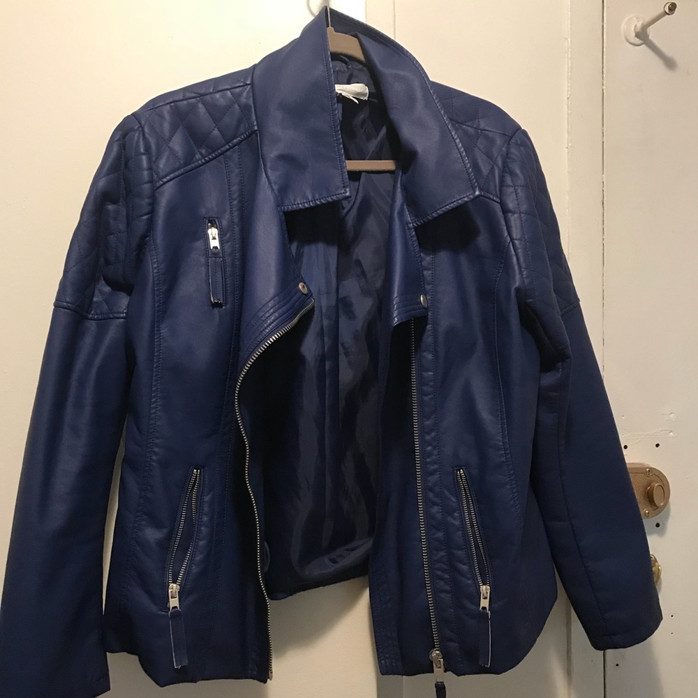 NY&Co Blue Leather Bomber Jacket XL